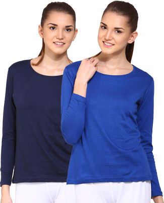 

Ap'pulse Solid Women's Round Neck Dark Blue, Blue T-Shirt(Pack of 2), _navy_rblu