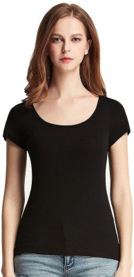 Fashion Line Solid Women Round Neck Black T-Shirt