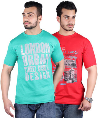 

Shineway Graphic Print Men's Round Neck Multicolor T-Shirt(Pack of 2, Green;red