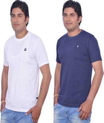 

Leaf Solid Men's Round Neck White, Blue T-Shirt(Pack of 2, Blue;white