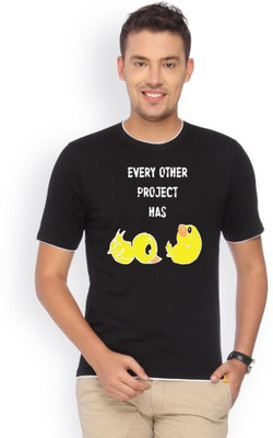 

Campus Sutra Printed Men Round Neck Black T-Shirt
