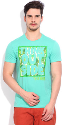 

Peter England Graphic Print Men's Round Neck Blue T-Shirt