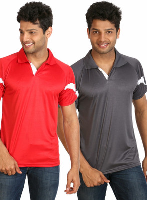 

Campus Sutra Solid Men Polo Neck Red, Grey T-Shirt(Pack of 2