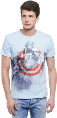 

Captain America Printed Men' Round Neck Light Blue T-Shirt