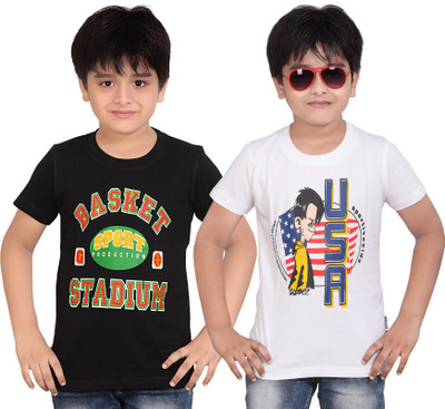 

FabTag - Dongli Boys Printed T Shirt(Black, Pack of 2, Multicolor