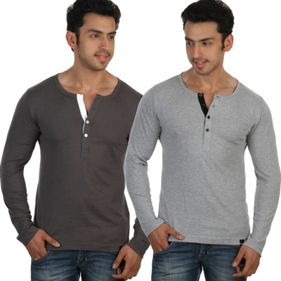 

Rigo Solid Men's Henley Grey, Grey T-Shirt(Pack of 2)