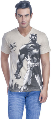 

Batman Printed Men' V-neck White T-Shirt, Oatmeal melange