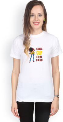 

Campus Sutra Geometric Print Women's Round Neck White T-Shirt