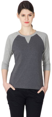 

Hypernation Solid Women's Round Neck Grey T-Shirt, Dark grey
