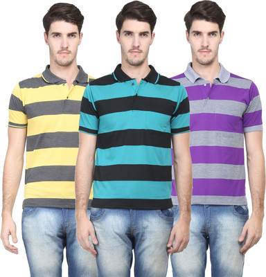

Vimal Striped Men' Polo Neck Multicolor T-Shirt(Pack of 3