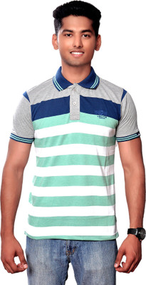 

Vibgyor Striped Men's Polo Neck Multicolor T-Shirt, Green