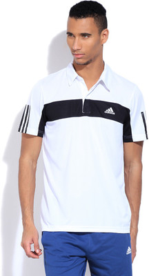 

ADIDAS Solid Men's Polo Neck White T-Shirt, White;black