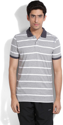 

REEBOK Striped Men's Polo Neck White, Grey T-Shirt, Mgrey