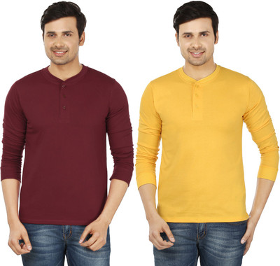 

Weardo Solid Men' Henley Maroon, Yellow T-Shirt(Pack of 2