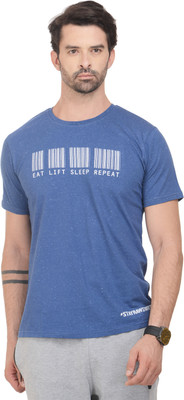 

RAWFITT Self Design Men's Round Neck Blue, White T-Shirt