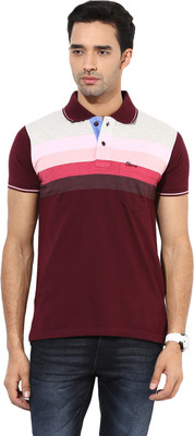 

Okane Striped Men's Polo Neck Pink T-Shirt