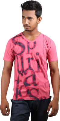 Spur Printed Men's V-neck Pink T-Shirt, Fuchsia