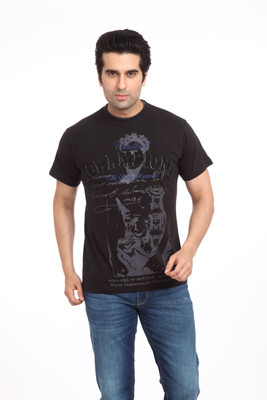 

Parx Printed Men's Round Neck Black T-Shirt