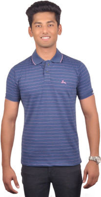 

Vibgyor Striped Men' Polo Neck Blue T-Shirt