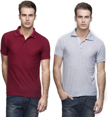 

Lambency Solid Men's Polo Neck Maroon, Grey T-Shirt(Pack of 2, Grey;maroon