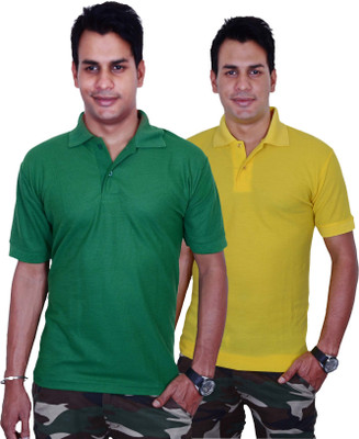 

Blaze Solid Men's Polo Neck Green, Yellow T-Shirt(Pack of 2