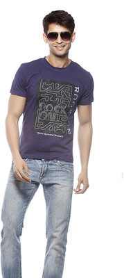 

Gritstones Printed Men' Round Neck Purple T-Shirt, Navy