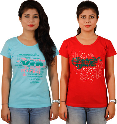 

Tryd Printed Women's Round Neck Multicolor T-Shirt(Pack of 2