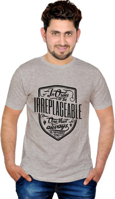 

INKIT Graphic Print Men's Round Neck Grey T-Shirt, Grey milange