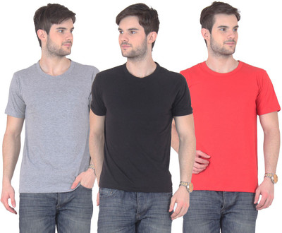 

FnMe Solid Men's Round Neck Multicolor T-Shirt(Pack of 3, Black;grey;red