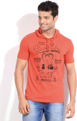 

People Printed Men's Hooded Red T-Shirt, Rust