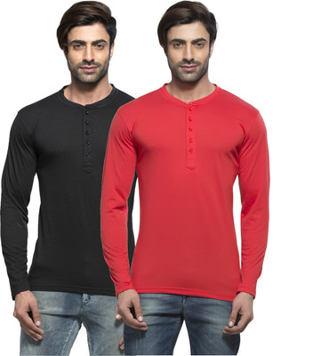 

Alan Jones Solid Men's Henley Black, Red T-Shirt(Pack of 2