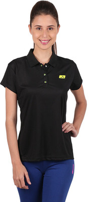 

Vector X Solid Women's Polo Neck Black T-Shirt, Black;green