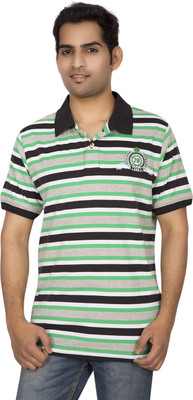 

Red Line Striped Men' Polo Neck Multicolor T-Shirt, Bright green;white