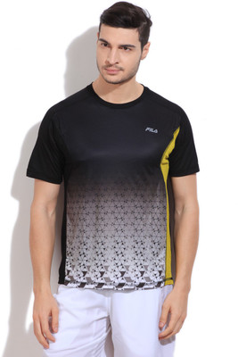

Fila Geometric Print Men's Round Neck Black T-Shirt, Black/warm olive