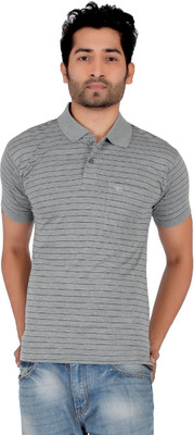 

Awack Striped Men's Polo Neck Grey T-Shirt, Dark milangegrey
