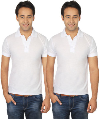 

Quetzal Solid Men's Polo Neck White, White T-Shirt(Pack of 2