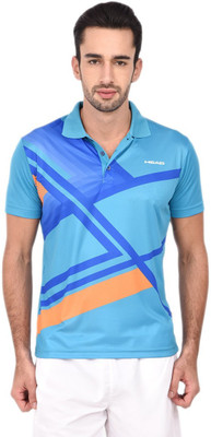 

Head Self Design Men's Polo Neck Blue T-Shirt