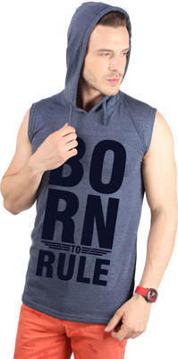 

SayItLoud Printed Men' Hooded Blue T-Shirt, Blue melange