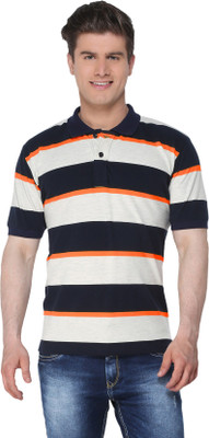 

The Cotton Company Striped Men' Polo Neck Blue, Orange T-Shirt
