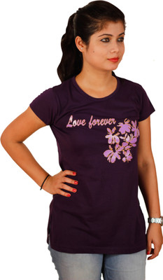 Tryd Printed Women' Round Neck Purple T-Shirt, Multicolor