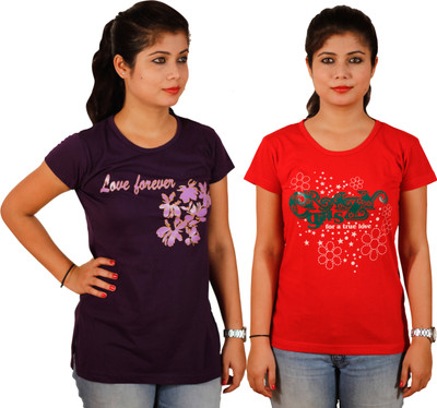 

Tryd Printed Women' Round Neck Multicolor T-Shirt(Pack of 2