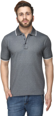 

Spark The Melange Collection Solid Men' Polo Neck Black T-Shirt, Black milange