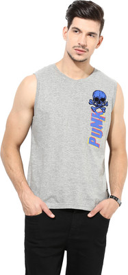 

PUNK Printed Men's Round Neck Grey T-Shirt