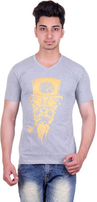 

Urban Street Solid, Graphic Print Men's V-neck Grey T-Shirt, Light grey