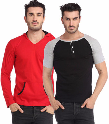 

Leana Striped Men's Henley Multicolor T-Shirt(Pack of 2
