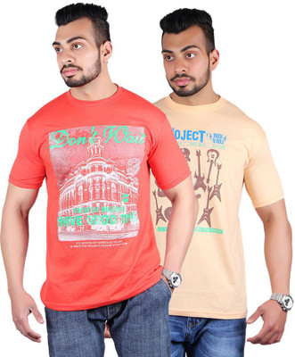 

Shineway Graphic Print Men's Round Neck Multicolor T-Shirt(Pack of 2, Bawa color;carrot