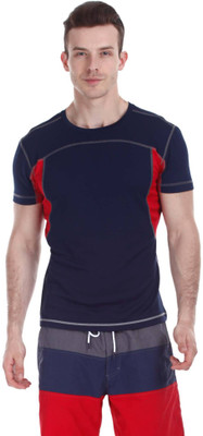 

Zobello Solid Men's Round Neck Multicolor T-Shirt, Crimson red;midnight navy
