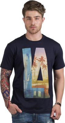 

HotTribes Printed Men's Round Neck Dark Blue T-Shirt, Navy blue