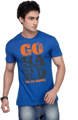 

Inkovy Graphic Print Men' Round Neck Blue T-Shirt