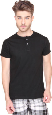 

SayItLoud Solid Men' Henley Black T-Shirt